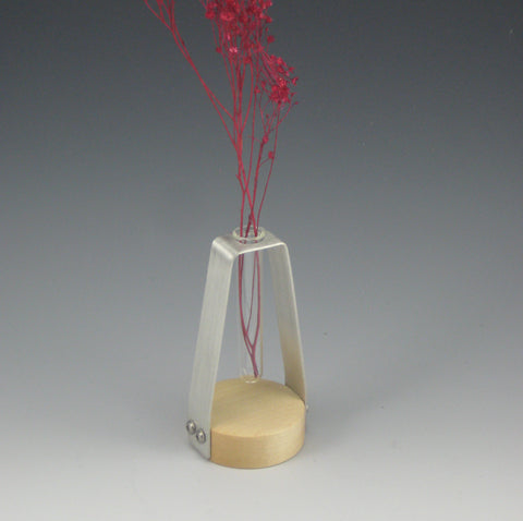 Pewter, Glass & Maple Mini Flower Bud Vase, Small