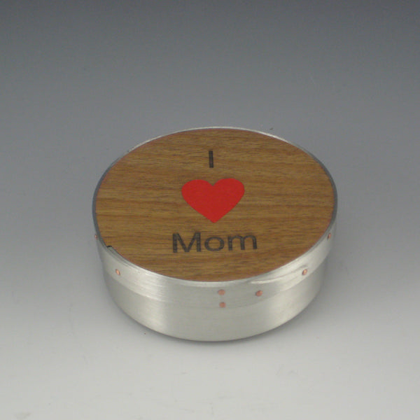 Shaker 4" Round Jewelry Box (Pewter & Cherry) ("I Love Mom")