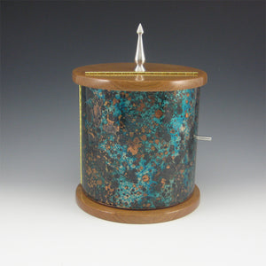 Medium Cylinder Pewter, Cherry, and Copper Jewelry Box with Rotating Trays