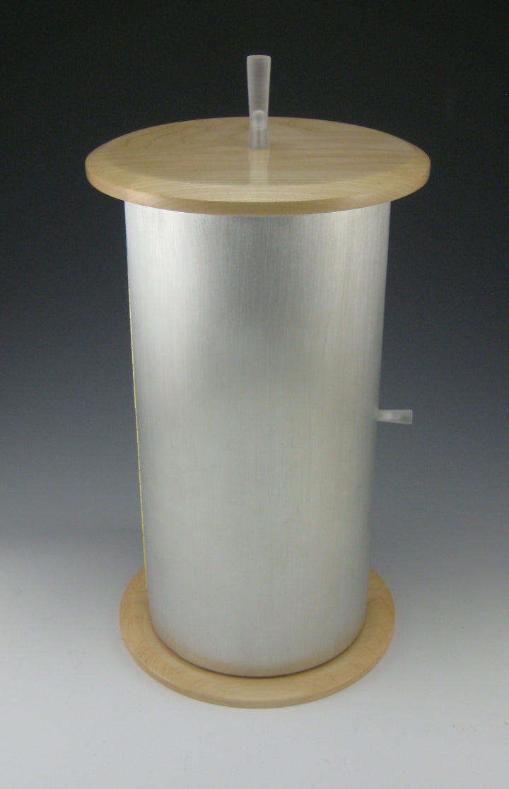 NEW! Cylinder Pewter Body, and Maple Top/Bottom Jewelry Box with Rotating Trays