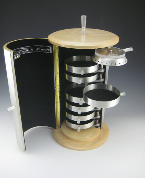 NEW! Cylinder Pewter Body, and Maple Top/Bottom Jewelry Box with Rotating Trays