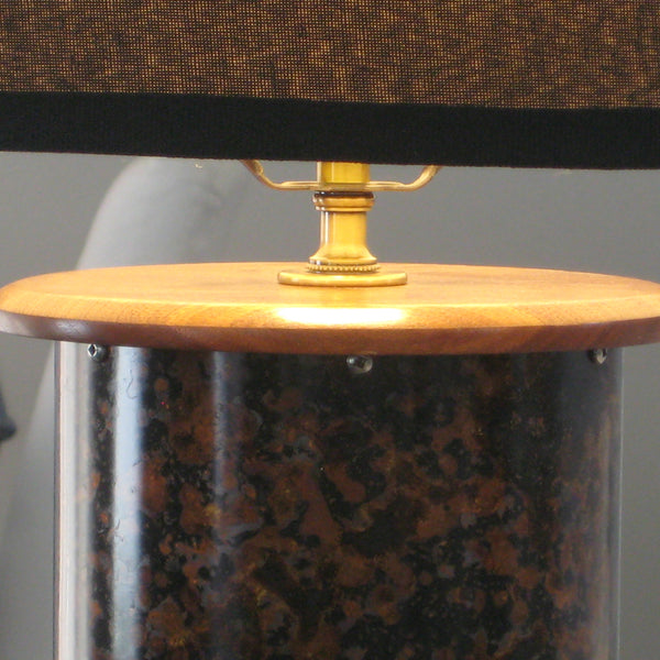 NEW! Table Lamp, Copper & Walnut with Black Shade