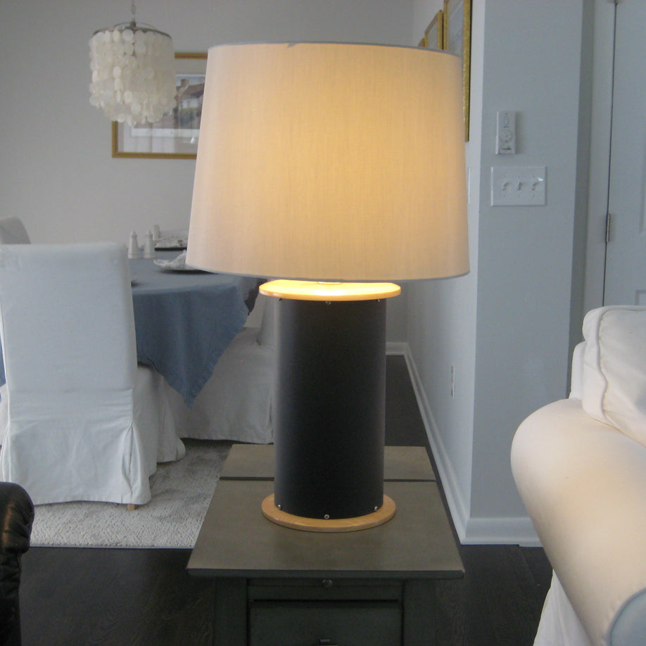 NEW! Table Lamp, Leather & Maple with Silver Shade