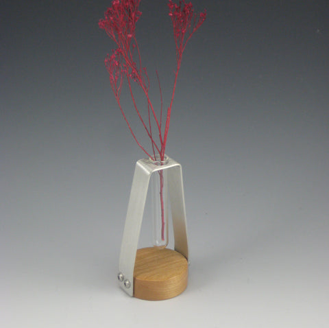 Pewter, Glass & Cherry Mini Flower Bud Vase, Small