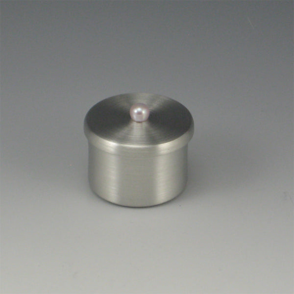 Round Pewter Ring Box with Pink Pearl