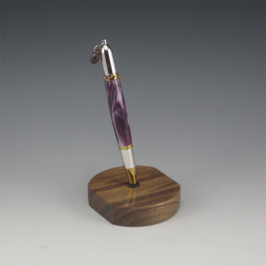 Purple Acrylic Pen with Walnut Pen Holder