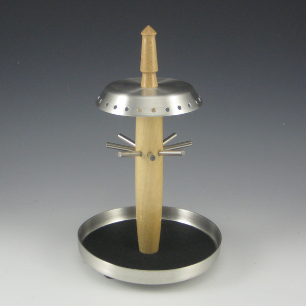 Rotating Pewter and Wood Jewelry Holder, Maple- Medium 1 Earring Holder