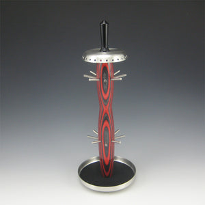 Rotating Pewter and Wood Jewelry Holder for Necklaces & Bracelets, Red & Black-Large