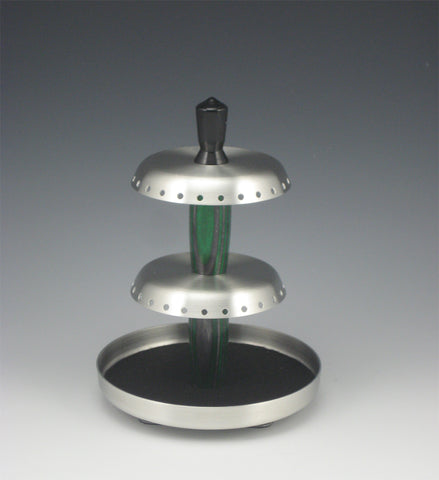 Rotating Pewter and Wood Jewelry Holder, Green & Black-Medium