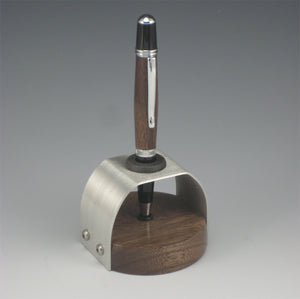 Walnut & Chrome Pen with Walnut & Pewter Pen Holder