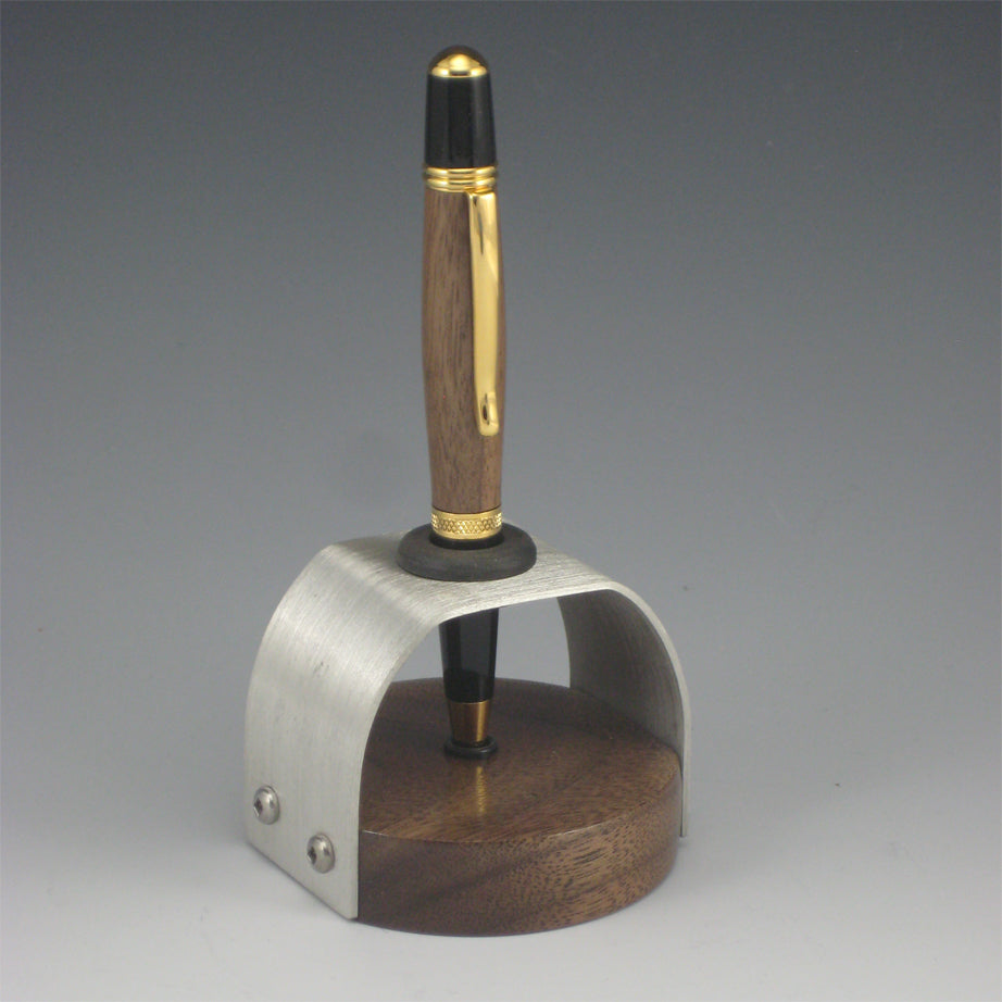 Walnut & Gold Plated Pen with Walnut & Pewter Pen Holder